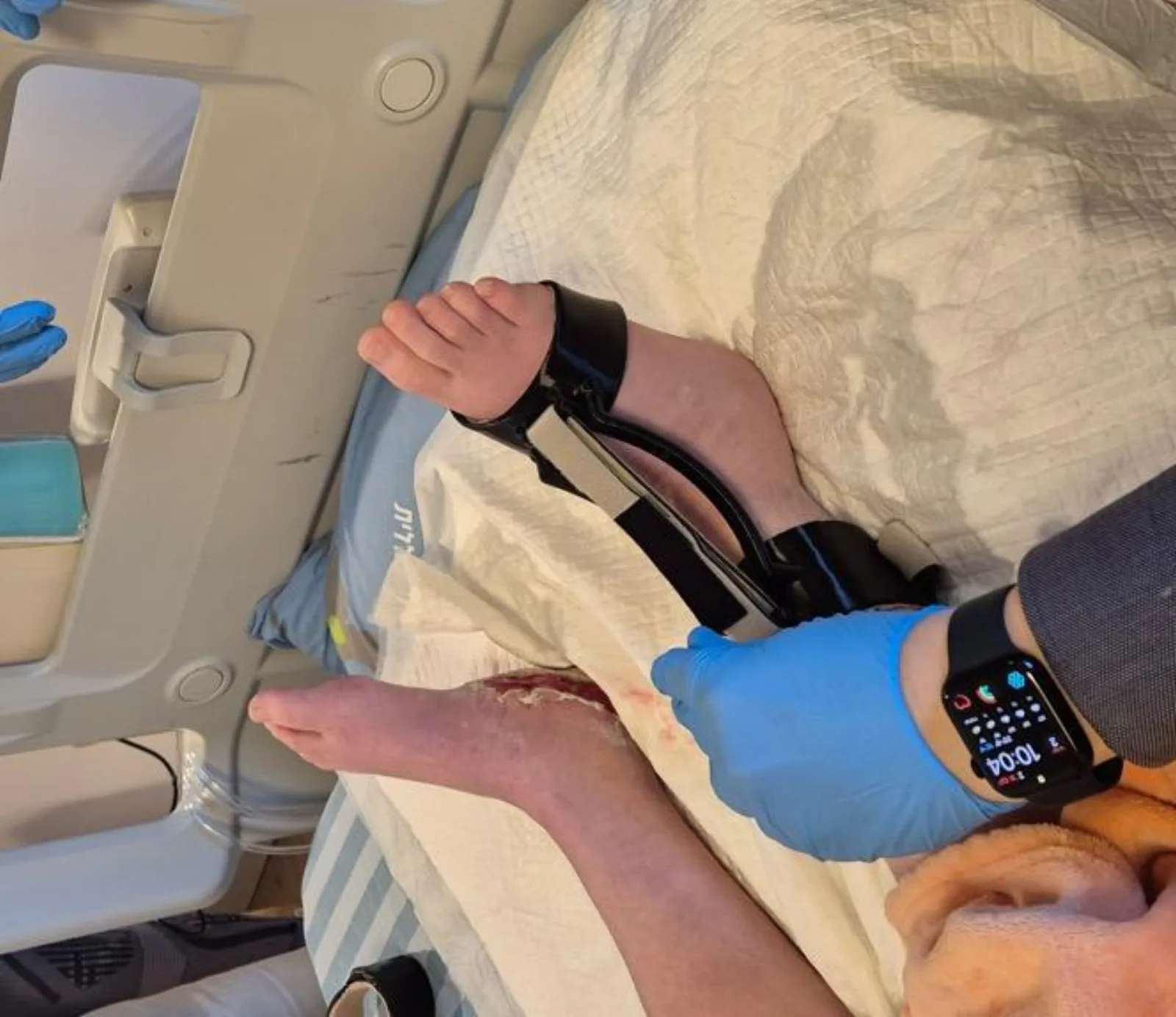 Patient wearing rehabilitation device